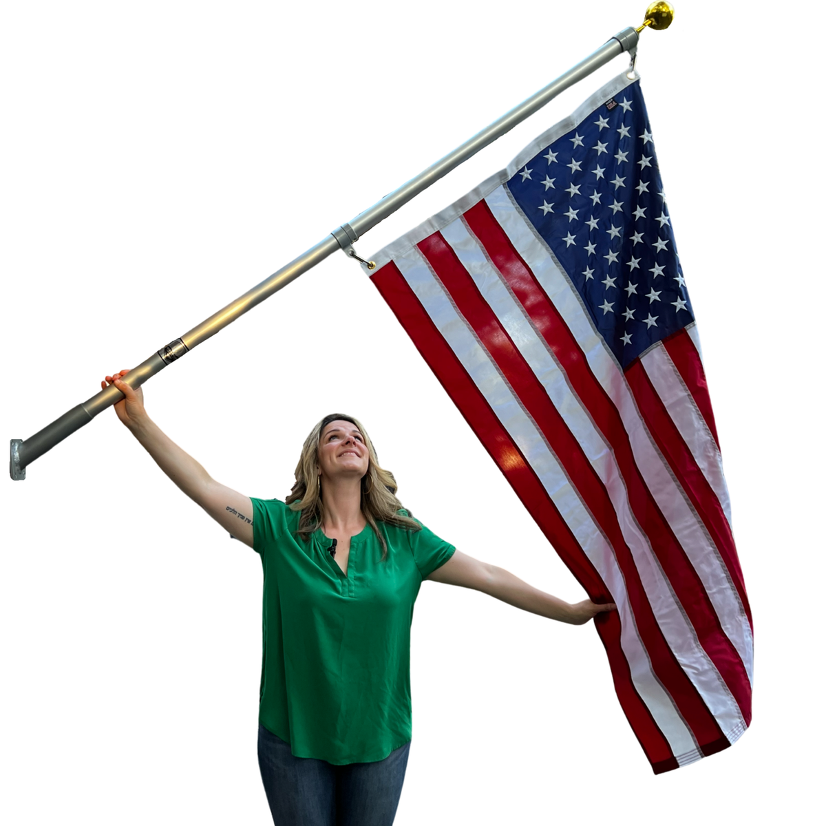 Phoenix 6FT Commercial Aluminum Outrigger Flag Pole Set USA Flag - assembled product