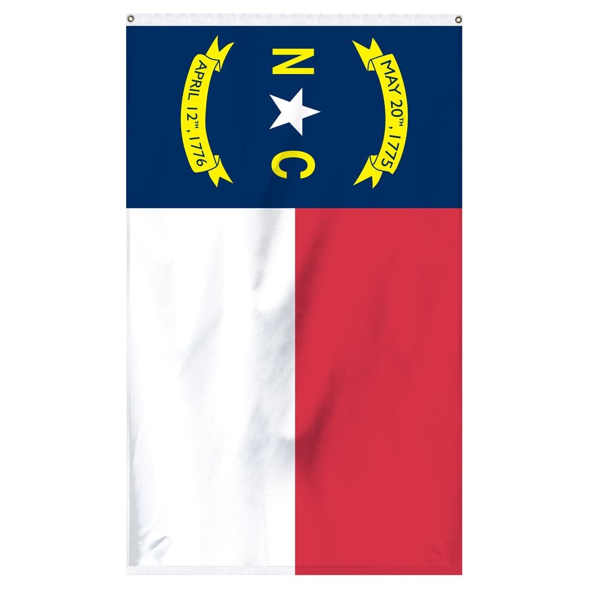 North Carolina state flag featuring the state seal and bold colors, made by Atlantic Flag & Pole Inc.