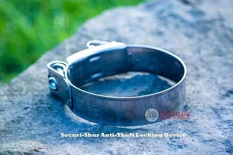 Securi-Shur stainless steel locking clamp for flagpoles, compatible with 2.5 and 3-inch holes