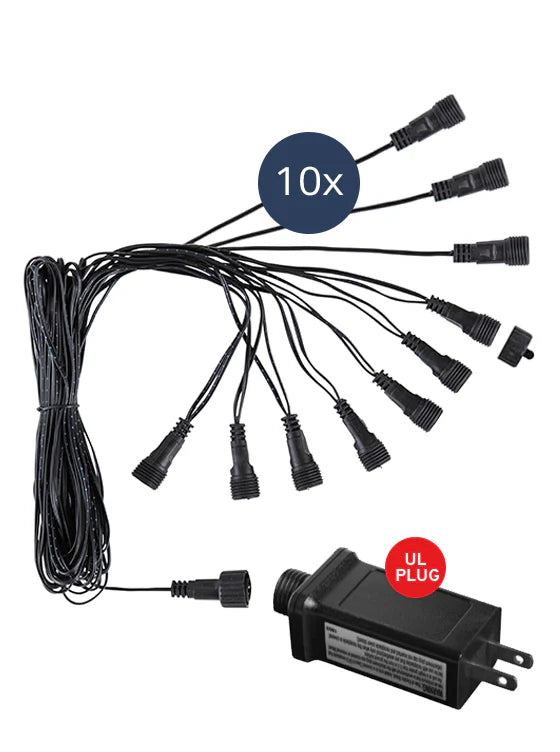 Patriot-Glo LED Flagpole Christmas Tree | Transformer + Cable Junction Set (10 Connections) - product view