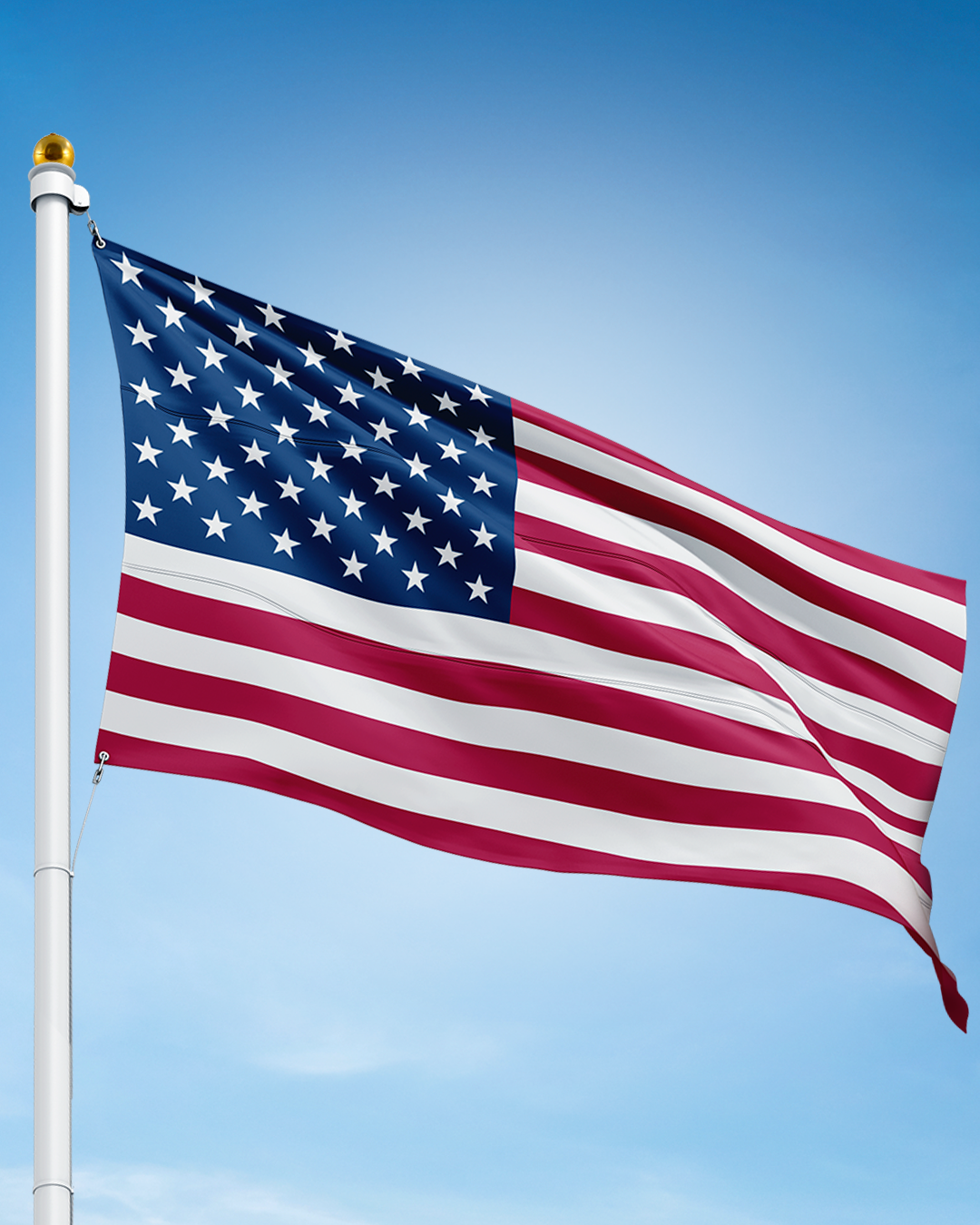 Poly Extra American flag in vibrant red, white, and blue, available in sizes 3'x5', 4'x6', 5'x8' by Atlantic Flag & Pole Inc