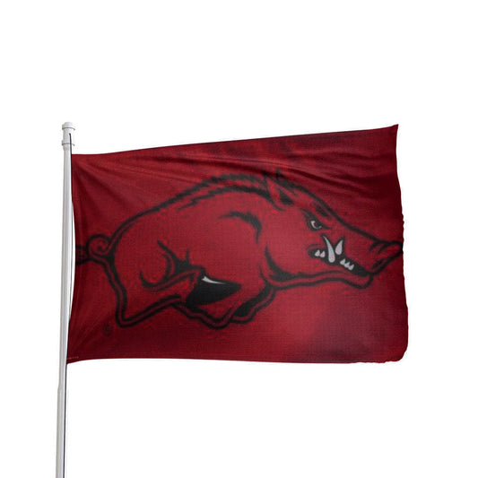 Premium durable 3x5 NCAA Arkansas Razorbacks flag in red and white by Atlantic Flag & Pole Inc.