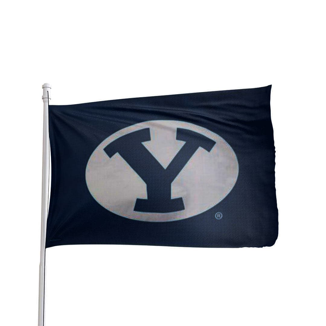 BYU Cougars 3x5 premium nylon flag with blue and white colors, officially licensed by Atlantic Flag & Pole Inc.