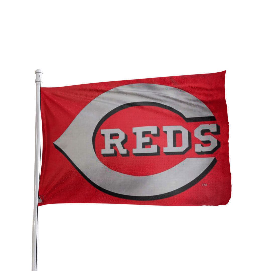 Red Cincinnati Reds 3x5 polyester flag with team logo, MLB branding by Atlantic Flag & Pole Inc.