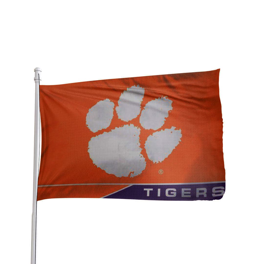 Clemson Tigers 3x5 NCAA flag in durable fabric, featuring vibrant orange and purple design.