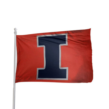 Illinois Fighting Illini 3x5 premium nylon flag with vibrant team colors and logo by Atlantic Flag & Pole Inc.