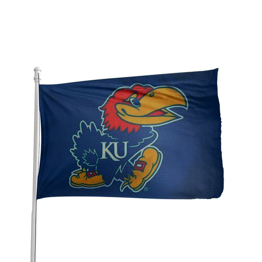 Kansas Jayhawks 3x5 premium deluxe flag with vibrant blue and red colors, featuring the team logo