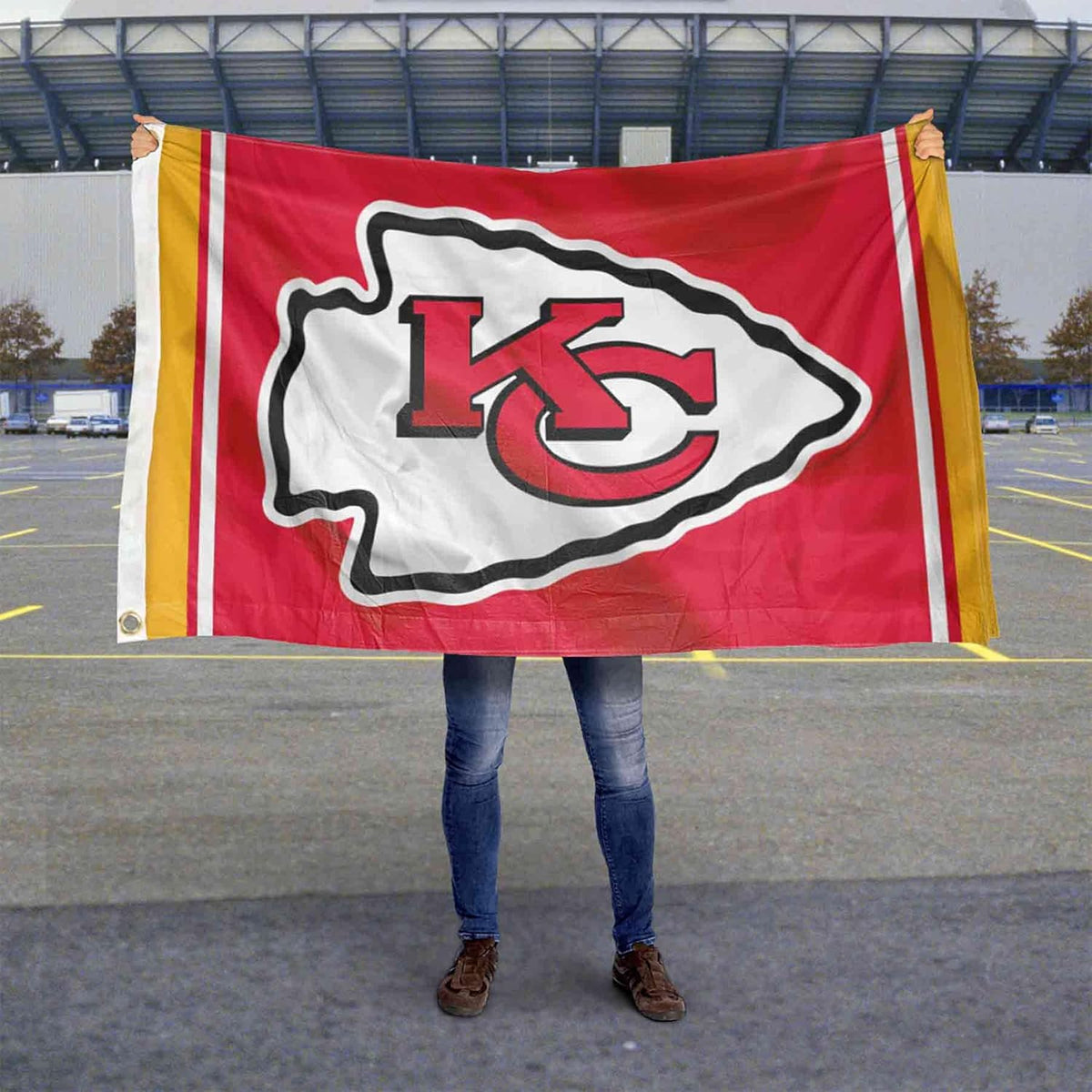 Red Kansas City Chiefs flag with team logo, by Atlantic Flag & Pole Inc.