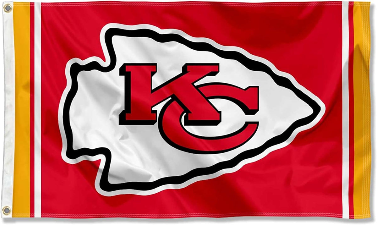Red Kansas City Chiefs flag with vibrant team logo, made by Atlantic Flag & Pole Inc.