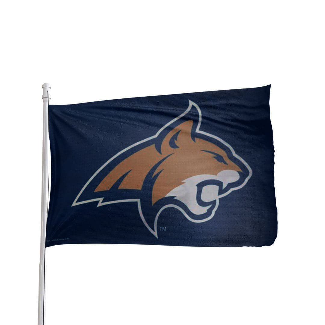 Montana State Bobcats 3x5 outdoor flag in blue and gold, made by Atlantic Flag & Pole Inc.