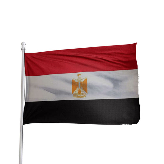 100% nylon Egyptian national flag, 3x5 feet, featuring brass grommets and canvas heading, by Atlantic Flag & Pole Inc.