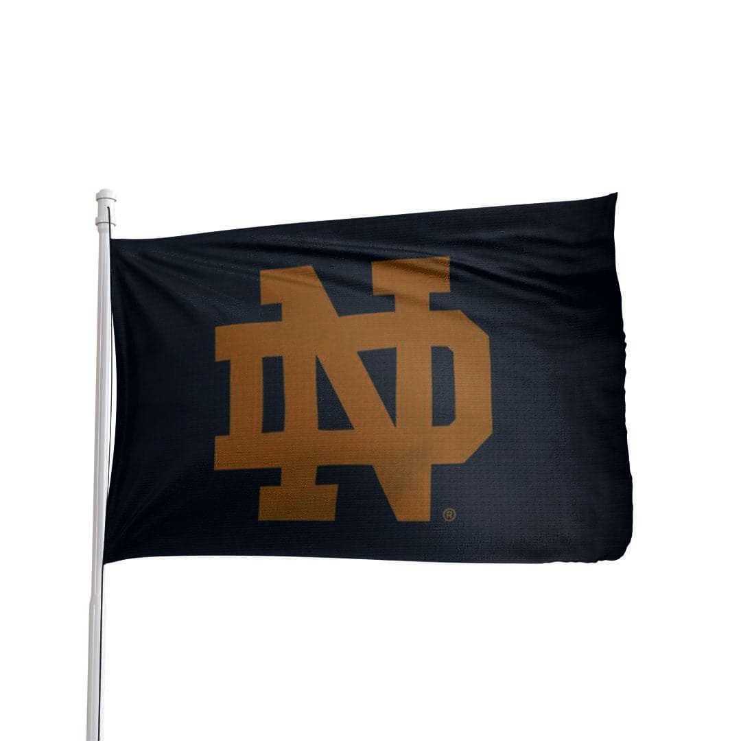 Notre Dame Fighting Irish 3x5 flag featuring vibrant green and gold colors, NCAA licensed, by Atlantic Flag & Pole Inc.