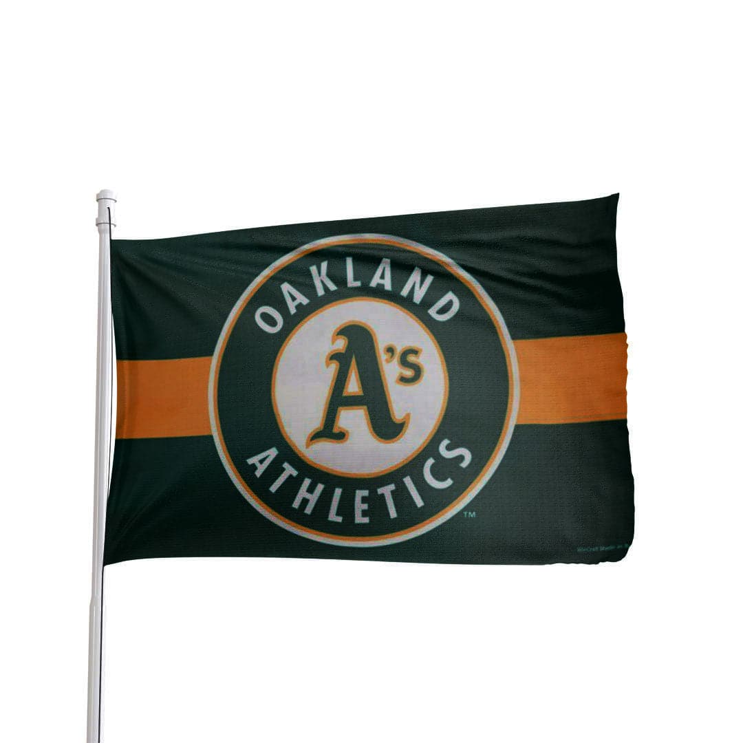 Oakland A's officially licensed 3x5 polyester flag in green and gold, showcasing team logo and vibrant colors.