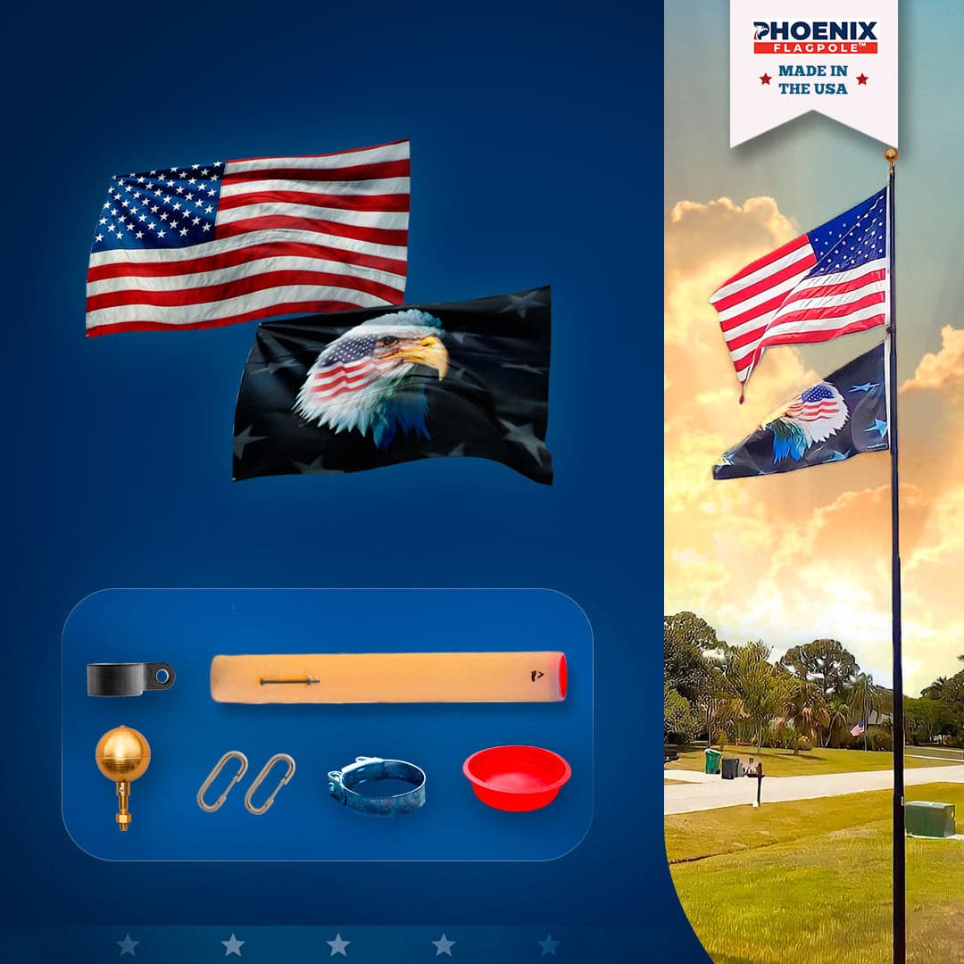 20' black bronze flagpole kit with eagle flag and installation accessories by Atlantic Flagpole