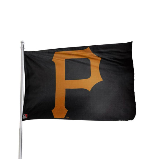 Black and gold Pittsburgh Pirates 3x5 polyester flag, officially licensed by Atlantic Flag & Pole Inc.