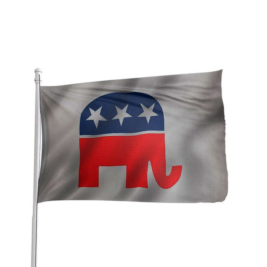 Red Republican flag featuring the Republican elephant symbol, by Atlantic Flag & Pole Inc.