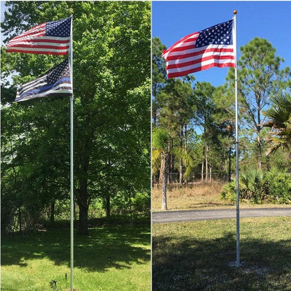 20-foot silver aluminum telescoping flagpole by Atlantic Flagpole with internal halyard system
