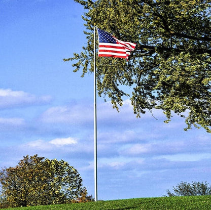 20-foot silver aluminum telescoping flagpole by Atlantic Flagpole for displaying flags.