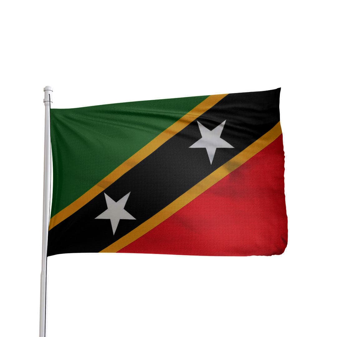 Saint Kitts and Nevis flag with vibrant green, black, and yellow colors, by Atlantic Flag & Pole Inc.