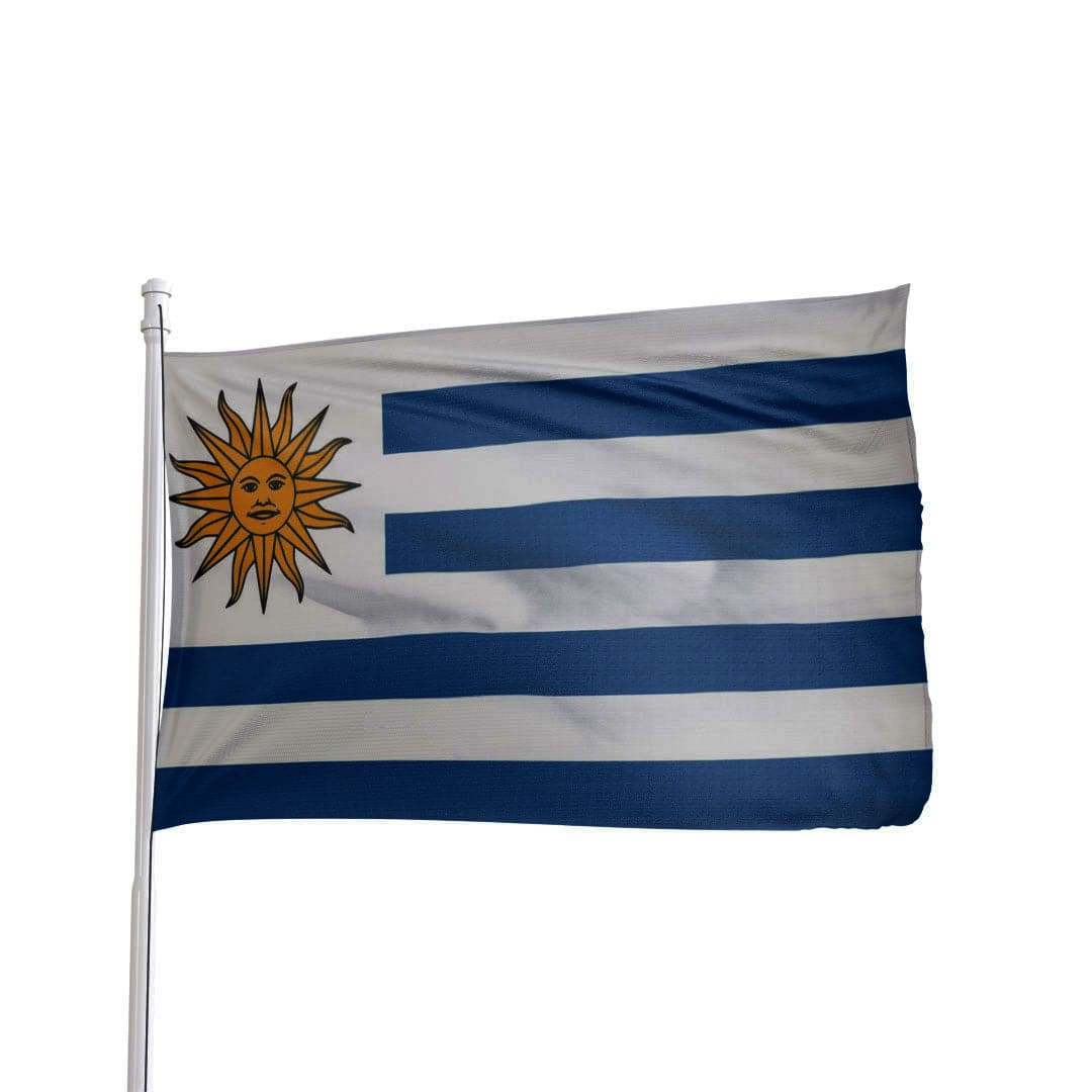 Uruguay flag with vivid colors and emblem, made by Atlantic Flag & Pole Inc.