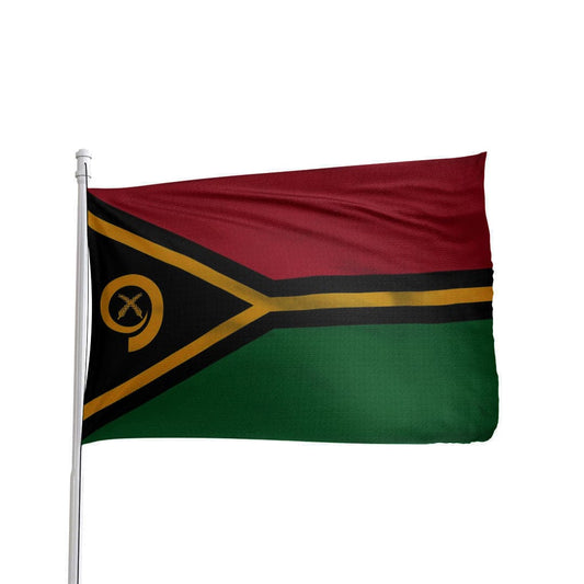 Vanuatu flag in vibrant green, black, and red, showcasing yellow triangle detailing by Atlantic Flag & Pole Inc.