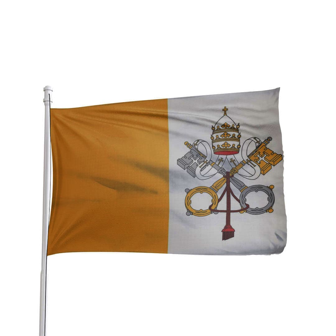 Vatican City flag featuring yellow and white colors with the Papal tiara and keys, by Atlantic Flag & Pole Inc.