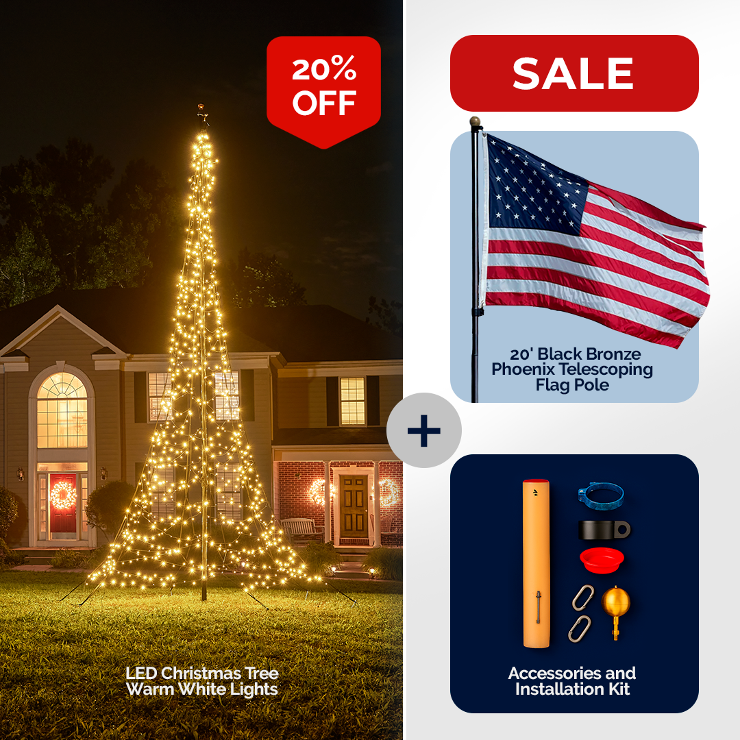 Phoenix Flagpole Christmas Tree Light Kit | For 20' & 25' Poles - in-use demonstration