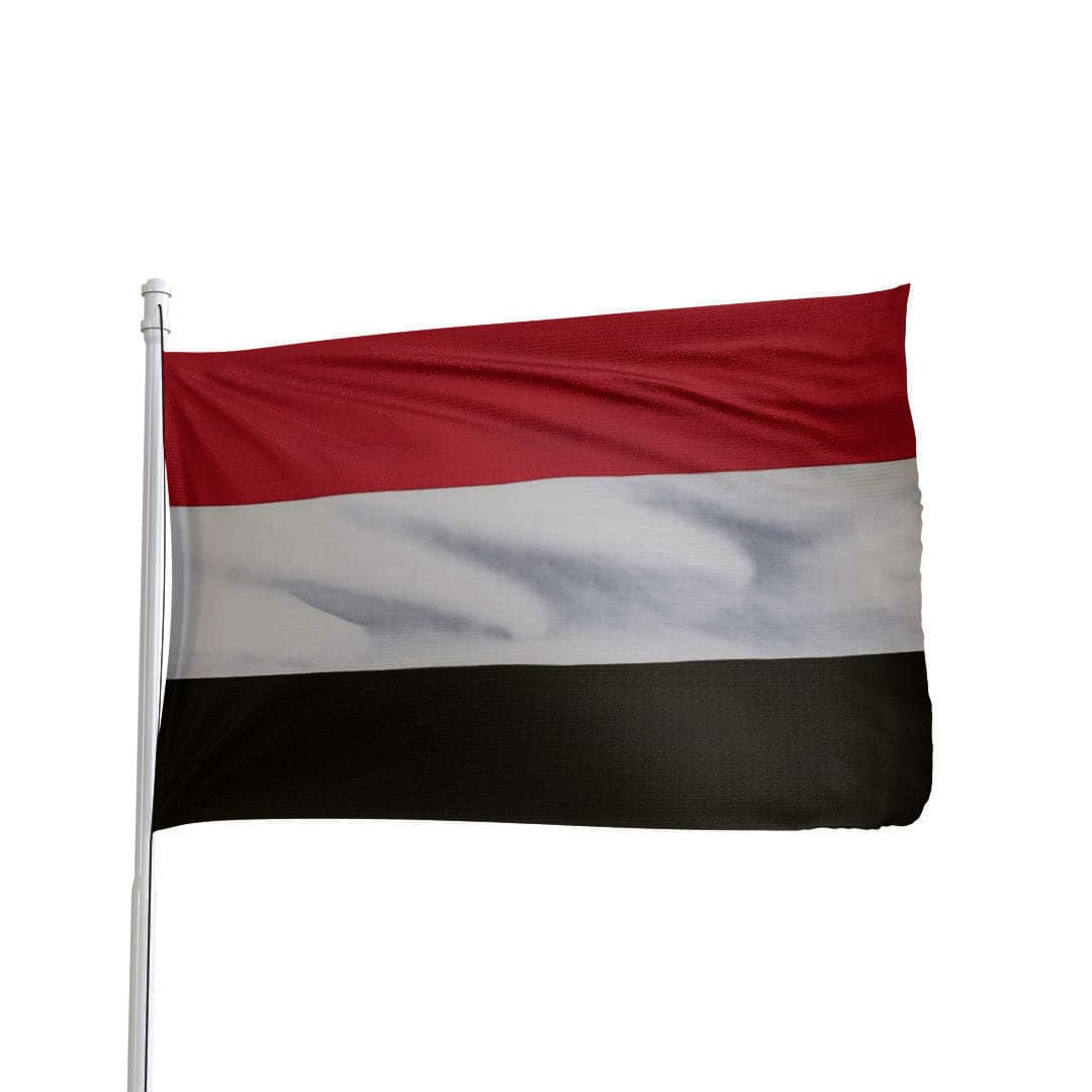 Yemen flag featuring red, white, and black horizontal stripes by Atlantic Flag & Pole Inc.