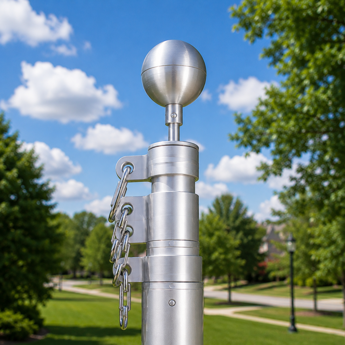 Aluminum Silver Flagpole Ball Topper - American-made flagpole accessory by Atlantic Flag & Pole
