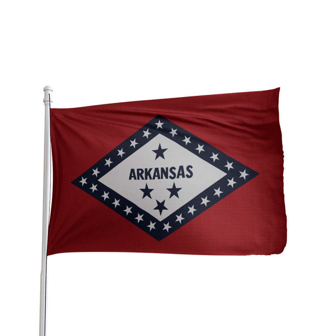 3x5 Arkansas State flag in durable nylon, featuring 25 stars and vibrant colors, made in the USA by Atlantic Flag & Pole Inc