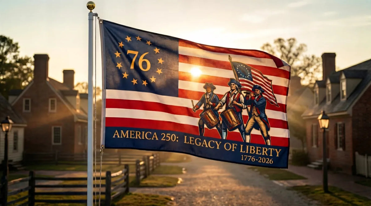 America 250 Legacy of Liberty flag displayed outdoors on Phoenix telescoping flagpole — Atlantic Flag & Pole
