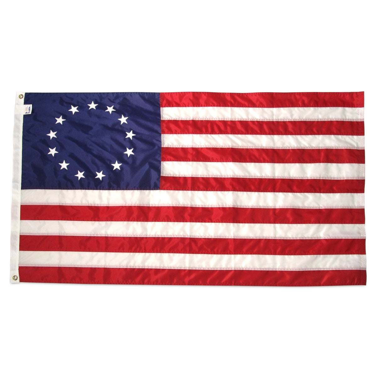 Betsy Ross 13 Star Circle Flag in premium nylon, 3x5 size, showcasing vibrant colors and historical design by Atlantic Flag 