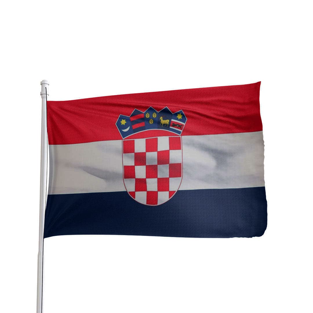 Authentic nylon Croatia flag, 3x5 ft, featuring vivid red, white, and blue colors with brass grommets by Atlantic Flag & Pol
