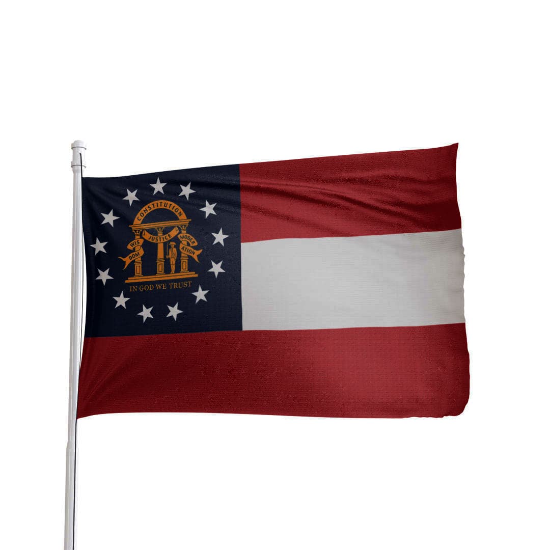 Georgia State Flag 3x5 in durable nylon with brass grommets, made in the USA by Atlantic Flag & Pole Inc.