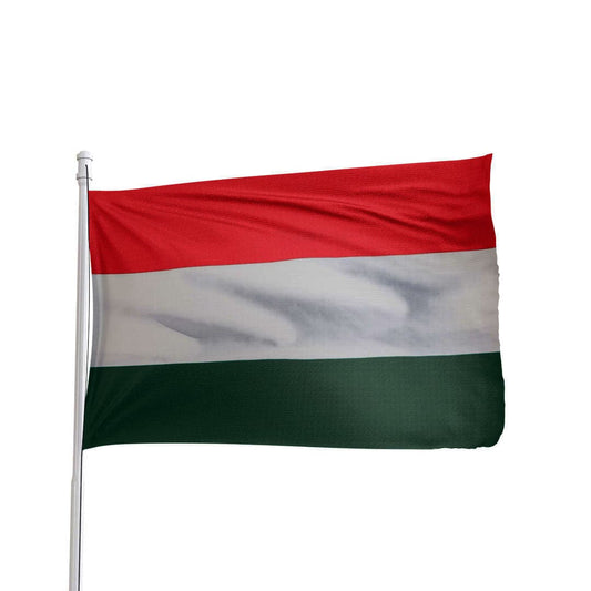 Hungary flag featuring red, white, and green horizontal stripes, produced by Atlantic Flagpole.