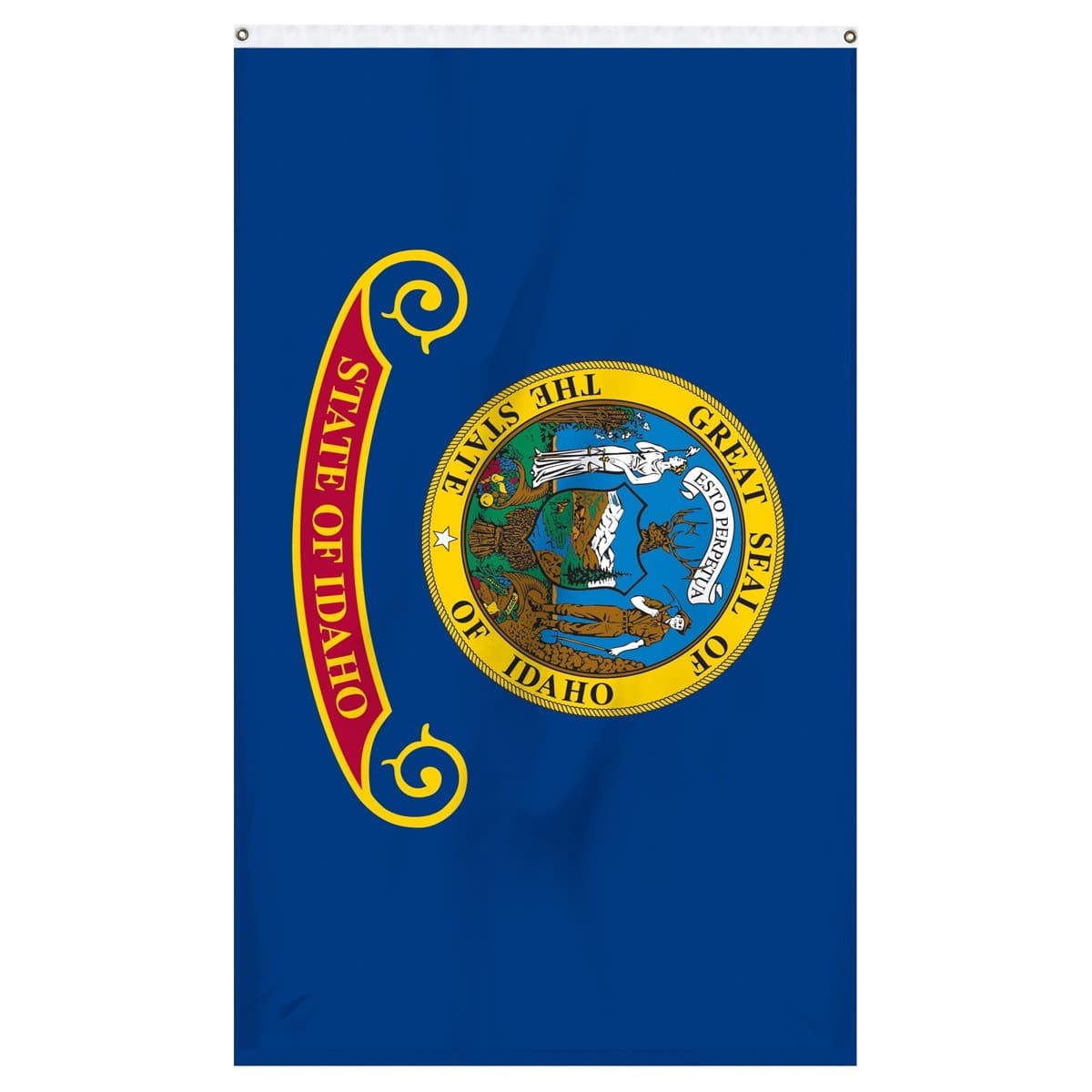 Idaho state flag featuring the state seal on a blue background by Atlantic Flag & Pole Inc.