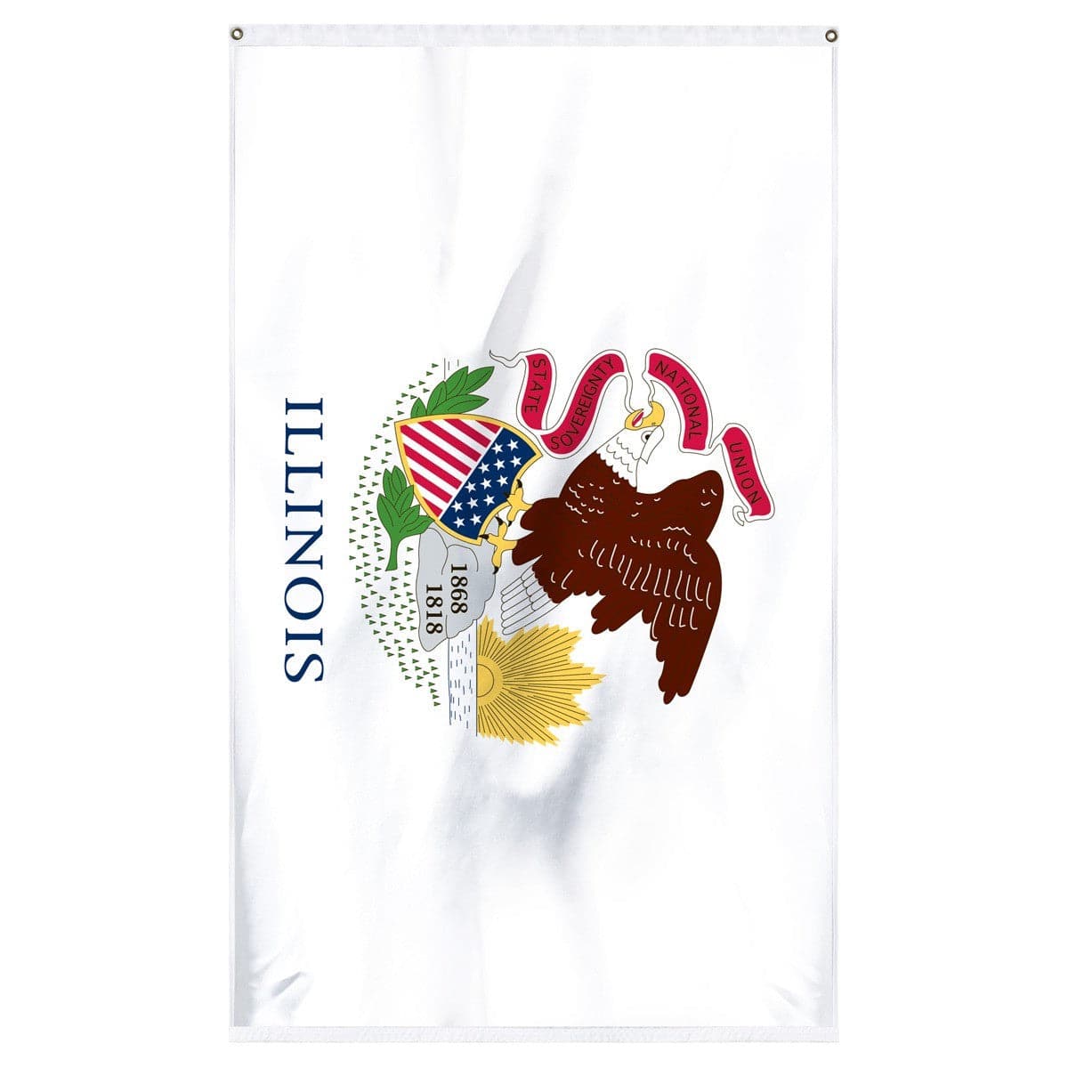 Illinois State Flag in bold colors, made by Atlantic Flag & Pole Inc., perfect for celebrations and displays.
