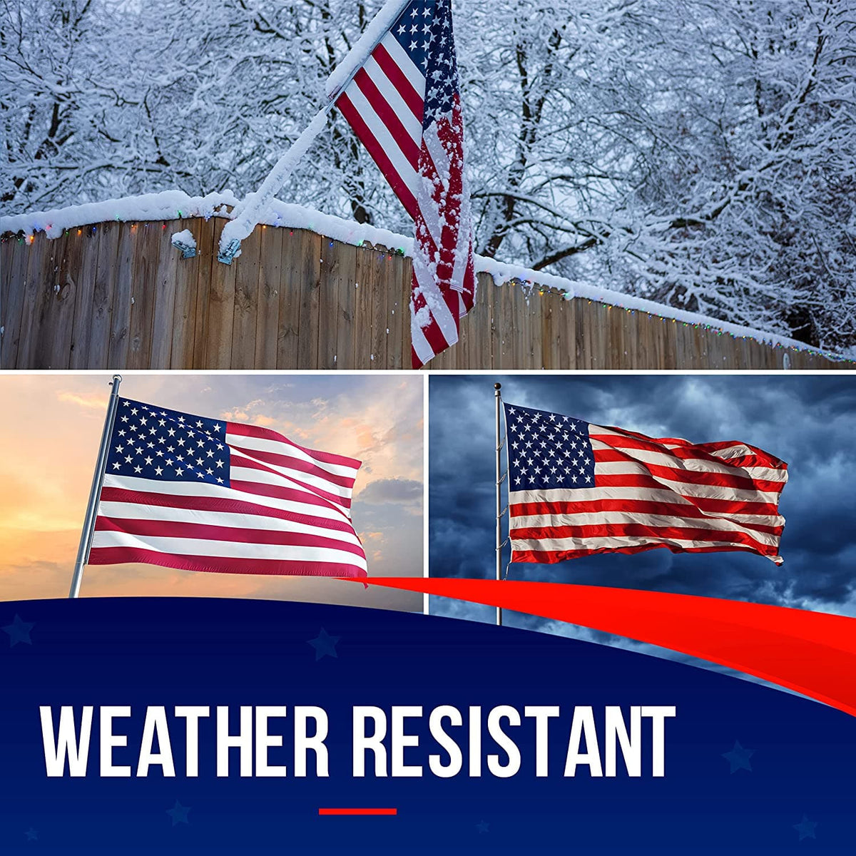 Large nylon American flag in red, white, and blue by Atlantic Flag and Pole Inc, available in multiple sizes.