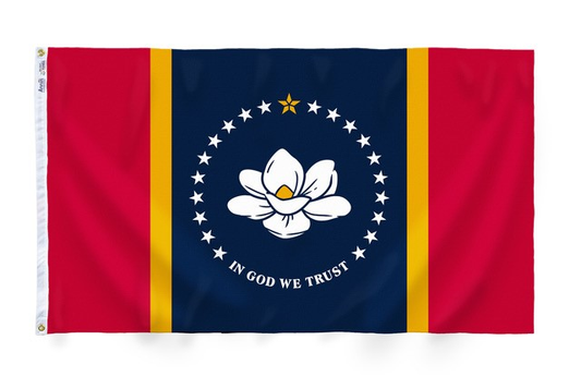 Atlantic Flagpole Mississippi state flag featuring vibrant colors and durable fabric, proudly American made.