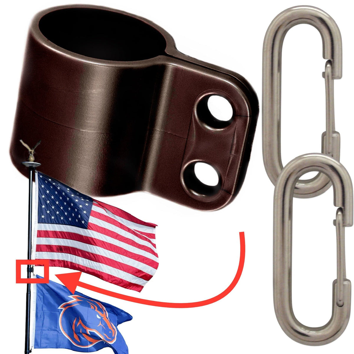 Freedom Ring Double Flag Harness 360° Swivel Kit with telescoping pole in black bronze for dual-flag display