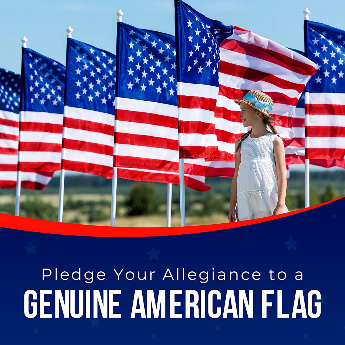 Large American flag in red, white, and blue nylon fabric by Atlantic Flag & Pole Inc., sizes available 2'x3', 3'x5', 4'x6'.