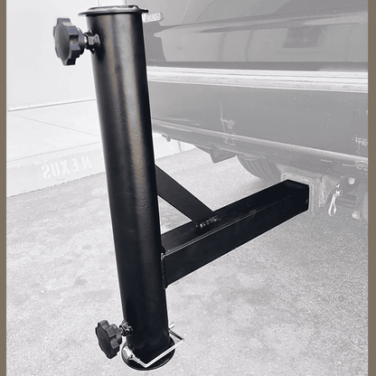 Black powdercoated Phoenix Outrigger Hitch Mount for flagpole from Atlantic Flag & Pole Inc.