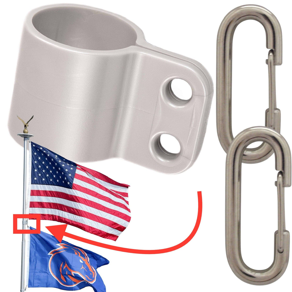 Atlantic Flag & Pole Freedom Ring double flag harness with 360° swivel kit on a telescoping pole, black bronze color.