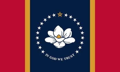 Mississippi state flag with vibrant colors, durable fabric, made in USA by Atlantic Flagpole.