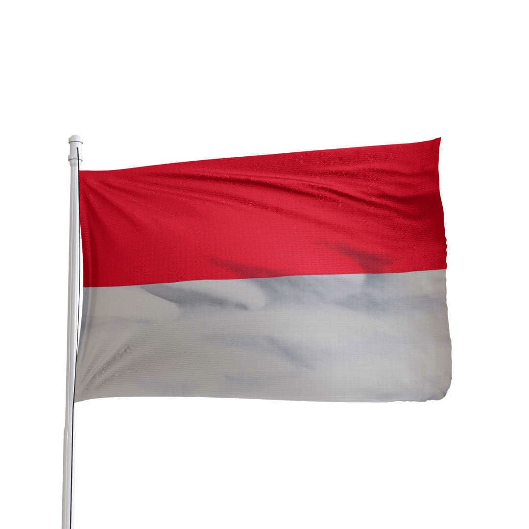 Red and white Indonesia flag by Atlantic Flag & Pole Inc., made of durable fabric for outdoor use.