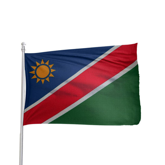 Namibia flag 3x5 ft made of 100% nylon with brass grommets, featuring vibrant colors and durable canvas heading by Atlantic 