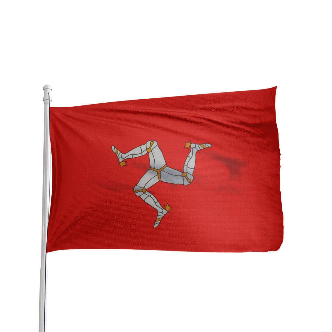 Isle of Man flag featuring a triskelion design on durable fabric by Atlantic Flag & Pole Inc.