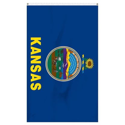 Kansas State Flag by Atlantic Flag & Pole Inc. featuring vibrant colors and detailed state seal design.