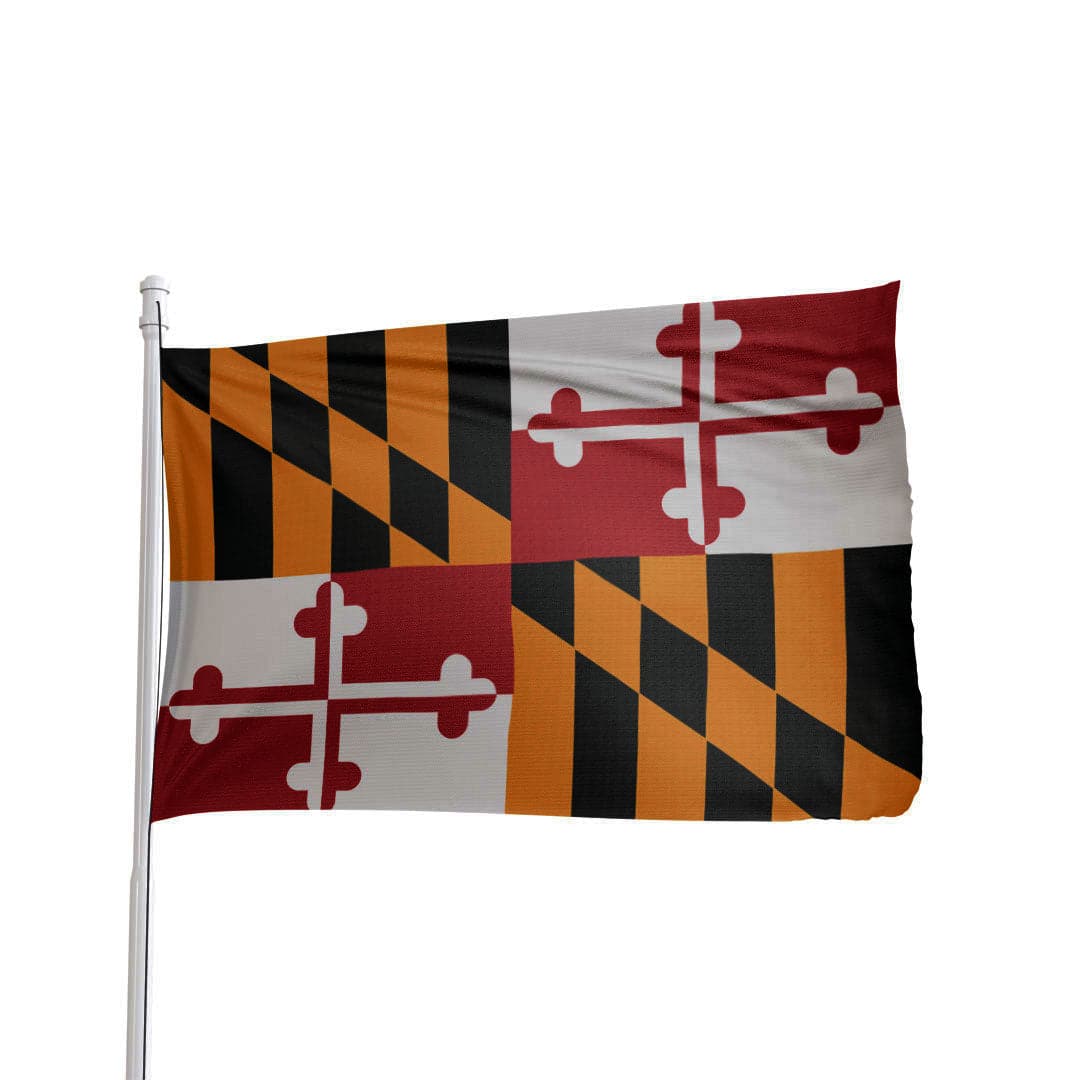 Maryland State Flag by Atlantic Flag & Pole Inc. featuring bold colors and intricate state emblem design.