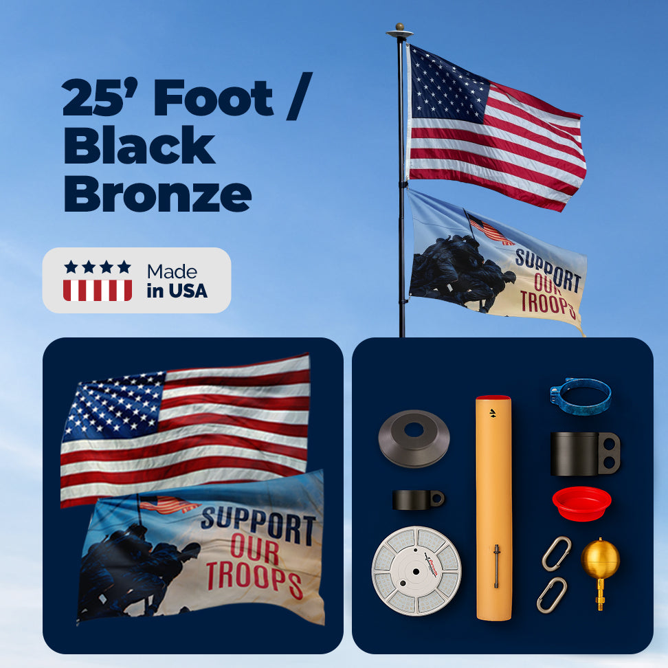 Atlantic Flag & Pole telescoping flagpole in black bronze, 15-foot size, featuring sturdy design for easy setup.